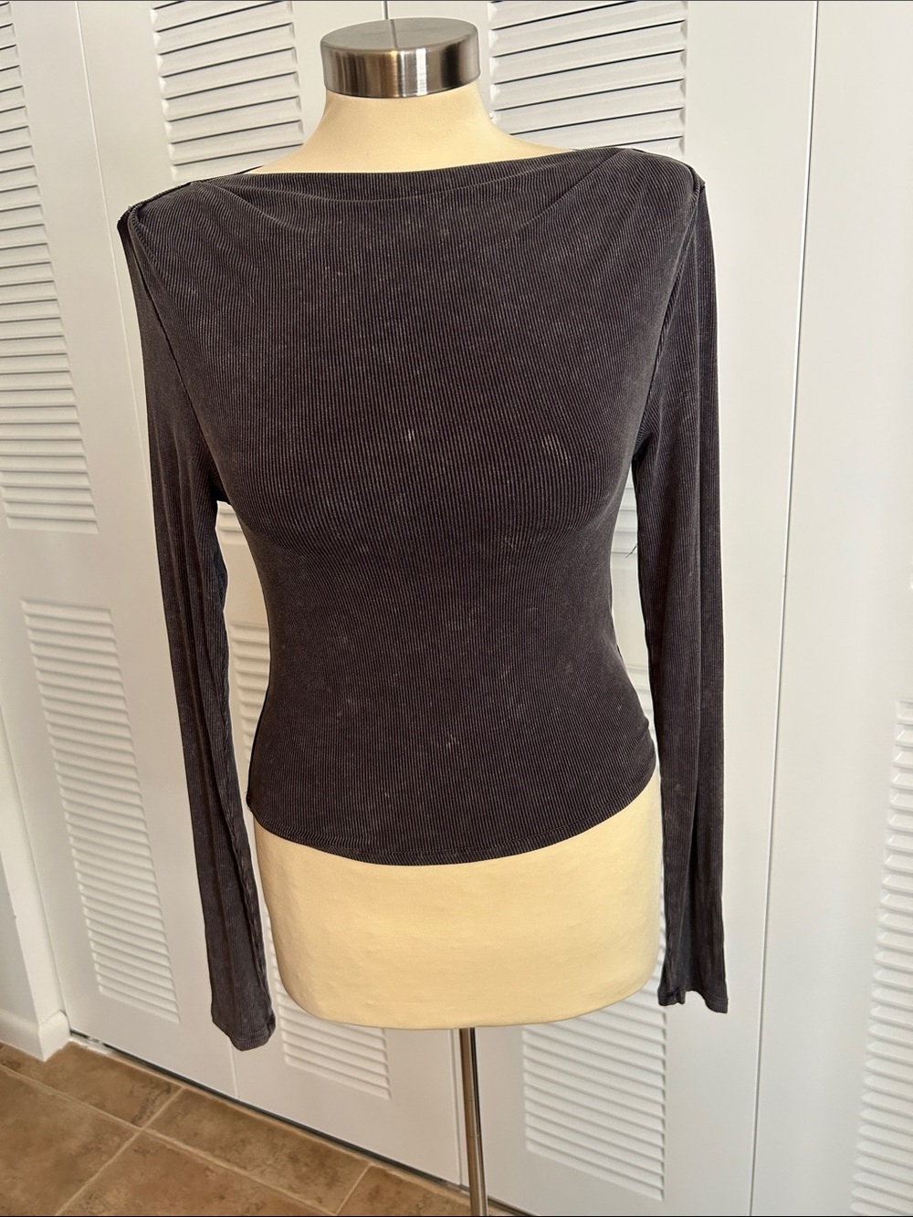 wild fable Charcoal Ribbed Boatneck Long-Sleeve Top